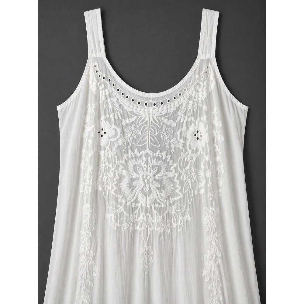 Johnny Was White Tonal Floral Embroidered Maxi Dress Womens XXL Fits L-XL  Beach - Picture 2 of 8